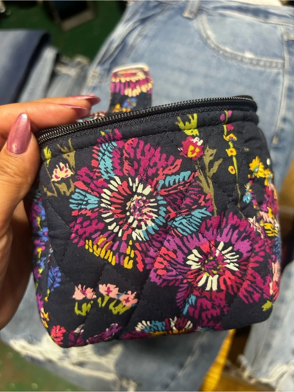 Vera Bradley Quilted Floral Cosmetic Pouch - Navy Multicolor